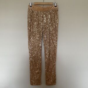 Midnight Velvet Sparkle Gold Sequin Champagne Velvet Pants S Holiday Party Luxe